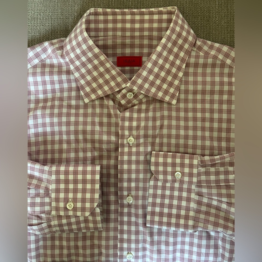 Isaia Napoli Multi Color Check Men’s Dress Shirt Size 17.5